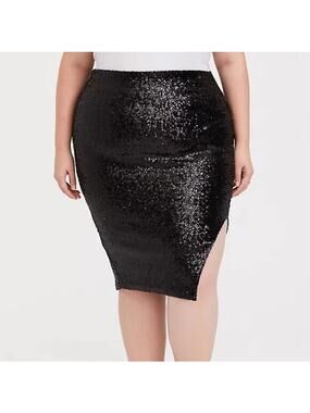 Torrid Black Sequin Side Slit Midi Pencil Skirt Size 2